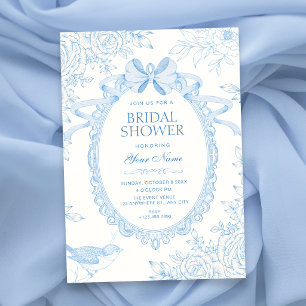 Invitación Azul Clásico floral botánico lazo ducha nupcial