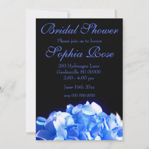 Invitación Azul cobalto flores elegantes hortensias azules