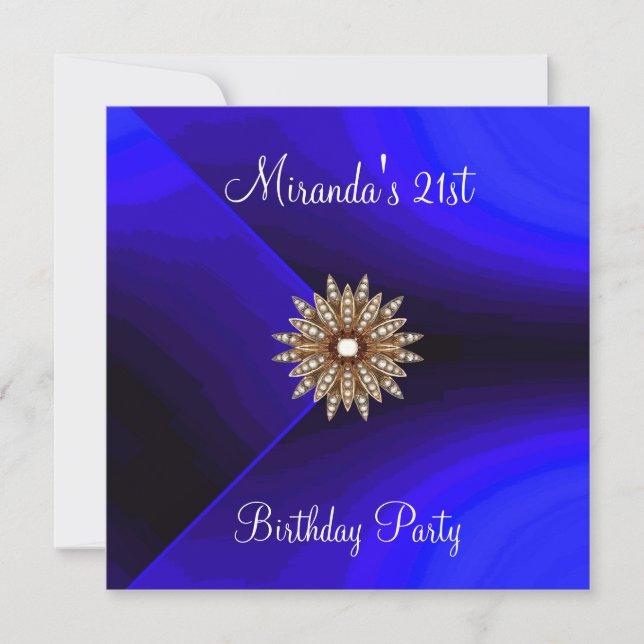 Invitación Azul Cobalto Negro Abstracto 21 Cumpleaños (Anverso)