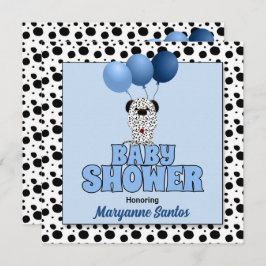 Invitación Azul con Baby Shower, tema del cachorro dálmata