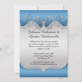 Invitación Azul con Mariposas de Plata Ornamentadas Post Boda
