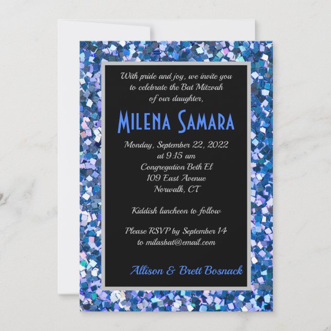 Invitación azul confetti (Anverso)