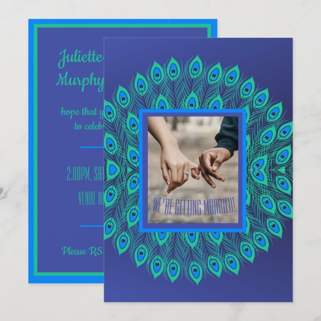 INVITACIÓN AZUL CONTEMPORÁNEO Y PIENSOS DE PIEDRA VERDE AQUÍ (Anverso / Reverso)