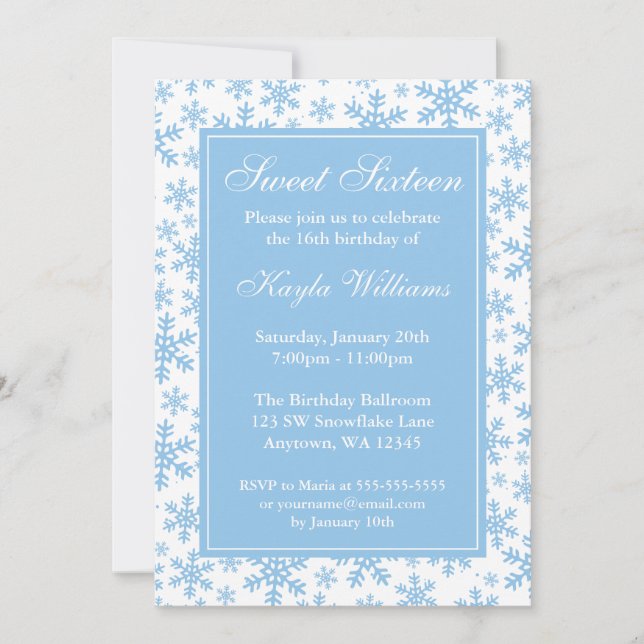 Invitación Azul Copo de nieve Borde de invierno Maravilla dul (Anverso)