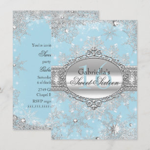 Invitación Azul Copo de Nieve Invierno Encantado D