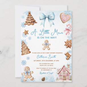 Invitación Azul Copos de Nieve Pan de Jengibre Navidad Baby S