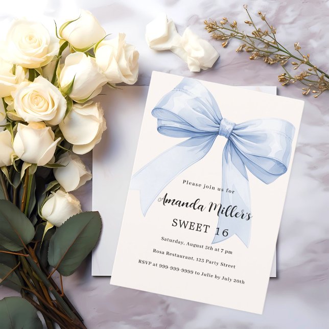 Invitación Azul crema beige elegante Sweet 16 lujo (Subido por el creador)