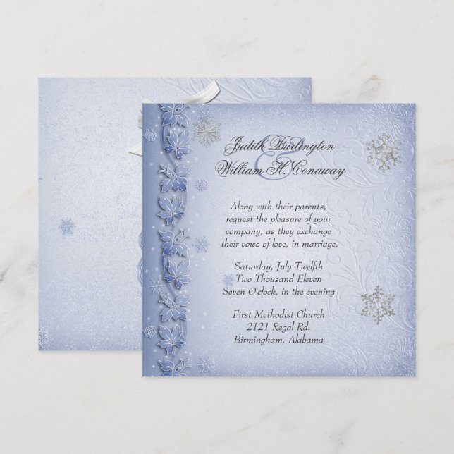 Invitación azul cristalina de la boda del invierno (Anverso / Reverso)
