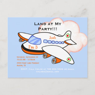 Invitación Azul de Avión que Aterriza en Mi Fiesta