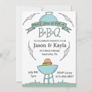 invitación azul de Baby BBQ