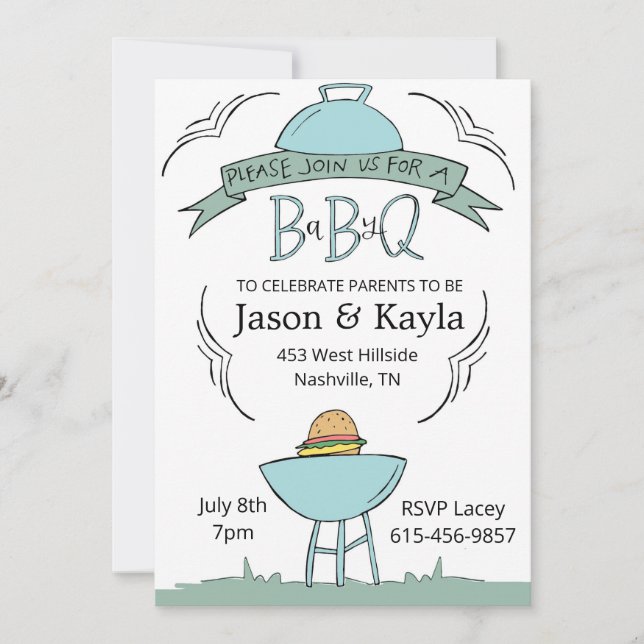 invitación azul de Baby BBQ (Anverso)
