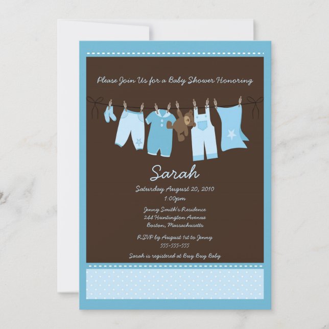 Invitación azul de Baby Shower de la cuerda para (Anverso)