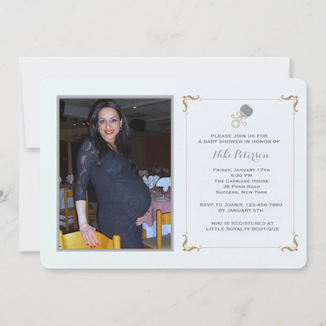 Invitación azul de Baby Shower de la foto del (Anverso)