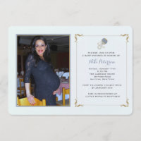 Invitación azul de Baby Shower de la foto del
