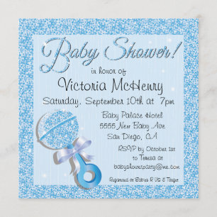 Invitación azul de Baby Shower de la lentejuela