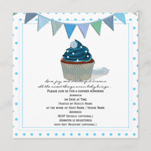 Invitación azul de Baby Shower de la magdalena