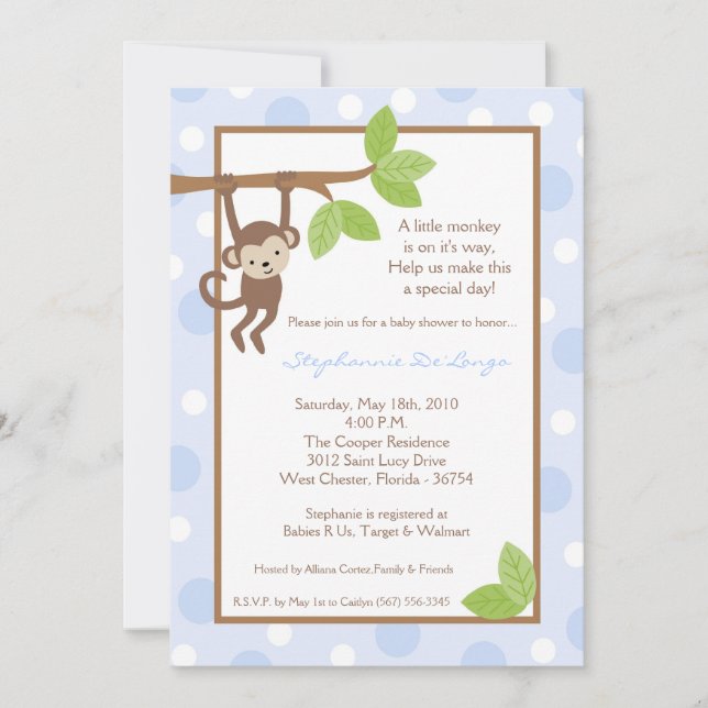 invitación azul de Baby Shower de la selva del (Anverso)