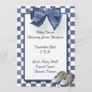 Invitación azul de Baby Shower de la tela escocesa