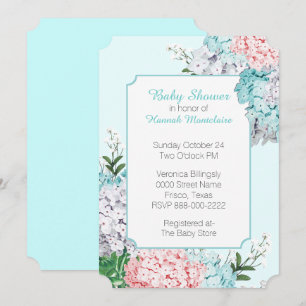Invitación azul de Baby Shower de los Hydrangeas