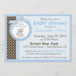 Invitación Azul de Baby Shower del bebé del oso de peluche