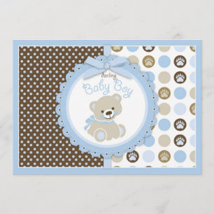 Invitación Azul de Baby Shower del bebé del oso de peluche