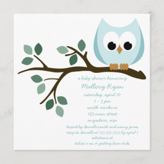 Invitación azul de Baby Shower del búho