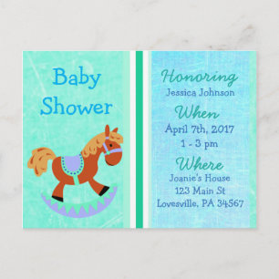 Invitación azul de Baby Shower del caballo