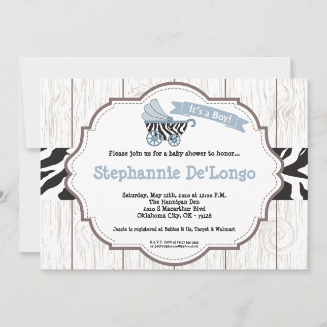 invitación azul de Baby Shower del cochecito del (Anverso)