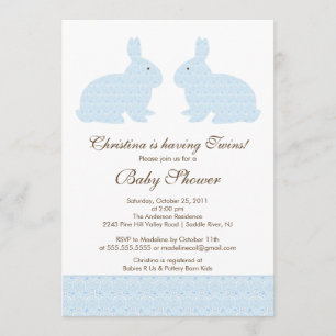 Invitación azul de Baby Shower del conejito del
