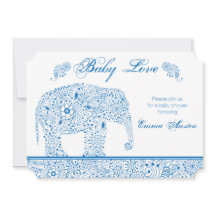 Invitación azul de Baby Shower del elefante