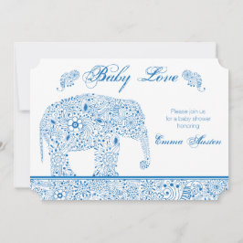 Invitación azul de Baby Shower del elefante