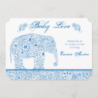 Invitación azul de Baby Shower del elefante