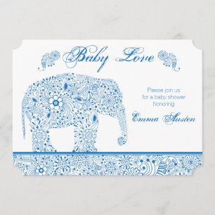 Invitación azul de Baby Shower del elefante
