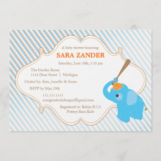 Invitación azul de Baby Shower del elefante