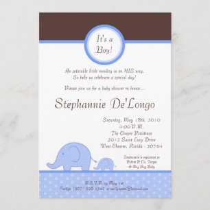 invitación azul de Baby Shower del elefante de la