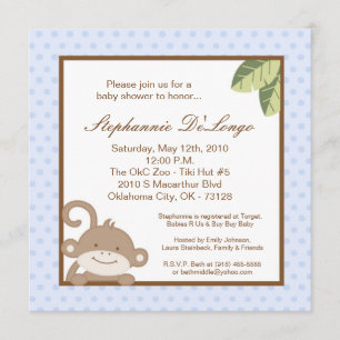 invitación azul de Baby Shower del mono del