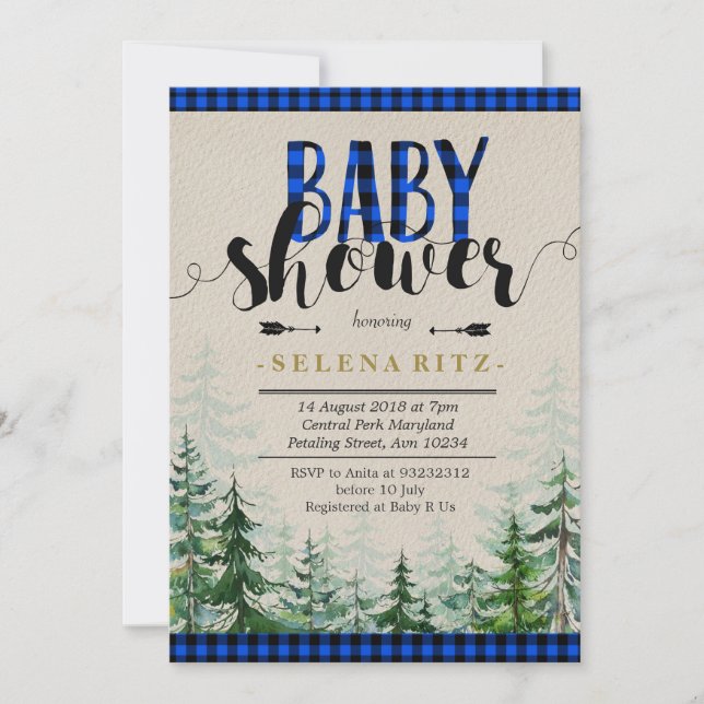 Invitación azul de Baby Shower del muchacho de la (Anverso)
