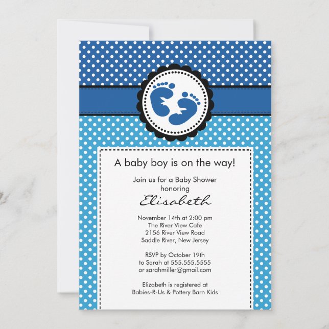 Invitación azul de Baby Shower del muchacho de las (Anverso)