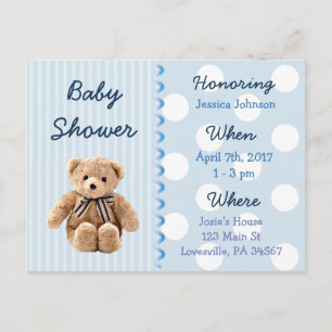 Invitación azul de Baby Shower del oso de peluche
