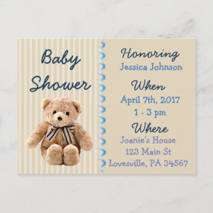 Invitación azul de Baby Shower del oso de peluche