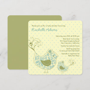 Invitación azul de Baby Shower del pájaro de la