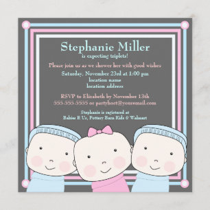 Invitación azul de Baby Shower del rosa del