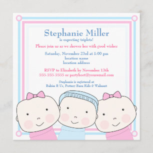 Invitación azul de Baby Shower del rosa del