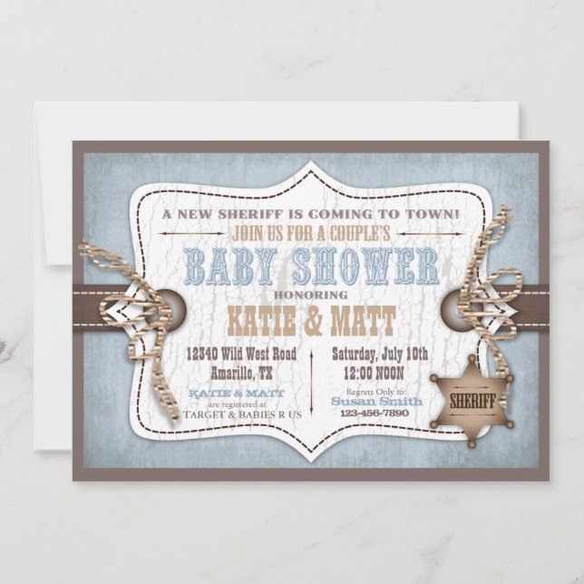 Invitación Azul de Baby Shower del vaquero del caballo (Reverso)