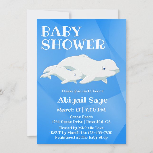 Invitación Azul de ballena Beluga, Baby Shower del océano Árt (Anverso)