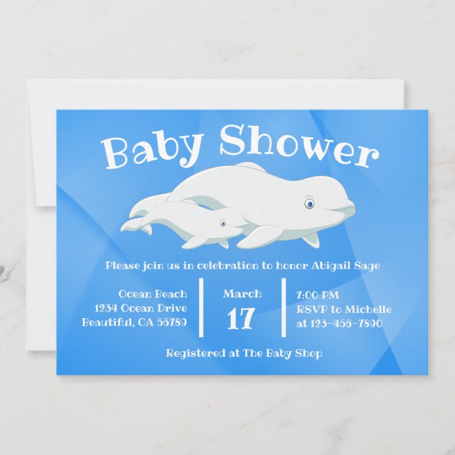 Invitación Azul de ballena Beluga, Baby Shower del océano Árt (Anverso)