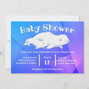 Invitación Azul de ballena Beluga, Baby Shower rosado en el o