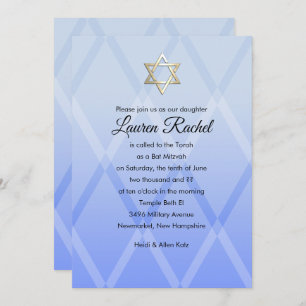 Invitación azul de Bat Mitzvah Harlequin