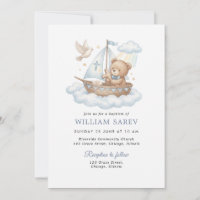 Invitación Azul de Bautizo del Oso de Peluche Náut