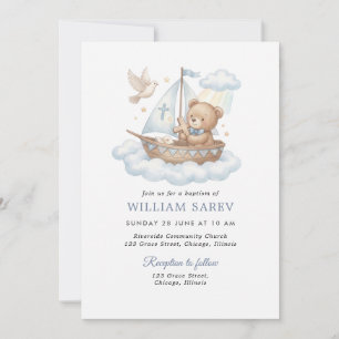 Invitación Azul de Bautizo del Oso de Peluche Náut